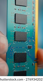 RAM Unit of the computer or DRAM, Dynamic Random Access Memory chips display. Concept of AI boom and massive shortage of RAM, driving prices high as tech giants hoard components for data centers.