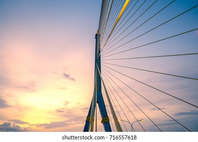 rama 8 bridge at sunset in Bangkok, Thailand