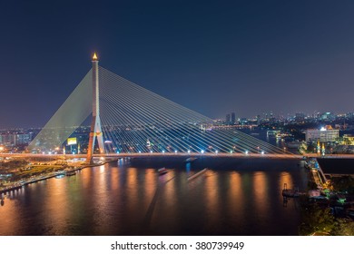 Rama 8 Bridge in twilight of thailand