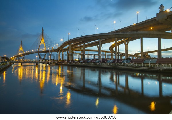 Rama nine bridge (rama 9 bridge), pavilion and\
park, Bangkok, Thailand