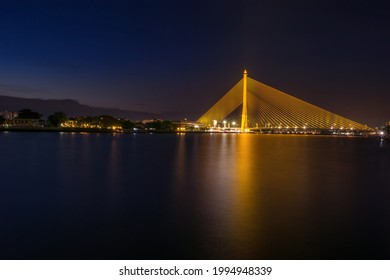 Rama VIII Bridge, Bangkok, Thailand during the beautiful sunset. Long exposure photography technique.