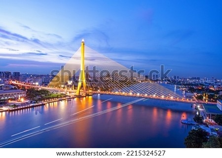 Rama VIII Bridge high angle at night bangkok thailand