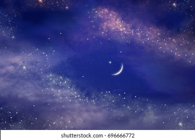 Ramadan Background . Prayer Time .  Dramatic Nature Background . Arab Night   .The Sky At Night With Stars. New Moon 