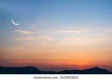 Ramadan Eid Sunset Sky Moon Crescent Hajj Kaaba Islam Desert Background Mubaruk Greeting Isra Allah Masjid Arabic Culture Element Eid Arabian Religion Islamic Muhammad Arab Muslim Greeting Miraj