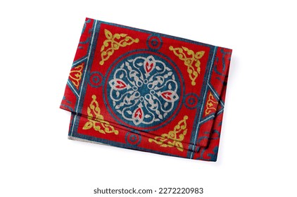 Ramadan fabric red pattern Egyptian top view isolated 