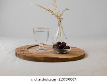 Ramadan – Iftar With A Glass Of Water And Dates.