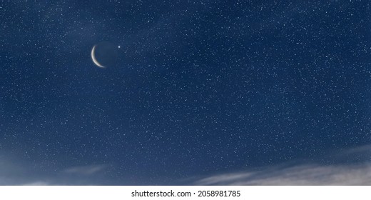 Ramadan Kareem Background, Crescent Moon, Night Sky