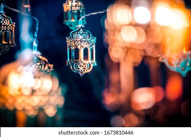Ramadan Kareem And Eid Al Fitr Colorful Background 2020, Beautiful Traditional Lantern Light Lamp, Islamic Decoration Concept Image Eid Mubarak