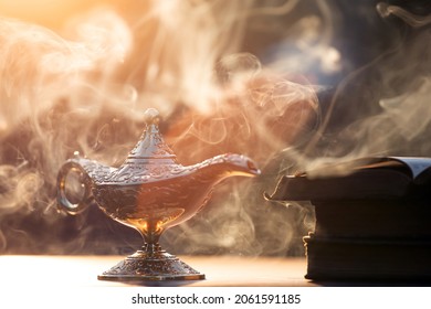 Ramadan Kareem festive greeting card for Muslim holy month with Aladdin lamp of wishes and Quran - Shutterstock ID 2061591185