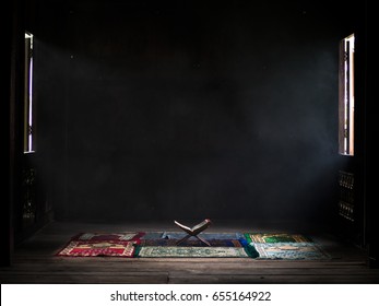 Ramadan Kareem With Holy Quran On Wooden Stand