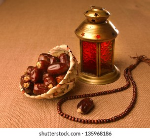 Ramadan Lamp And Dates Still Life