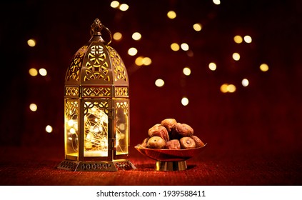 Ramadan Lantern With Dates At Night