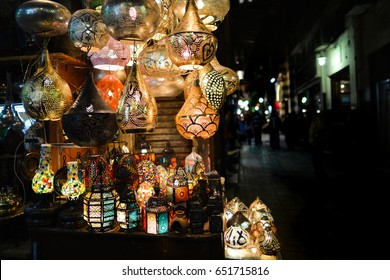 Ramadan Lanterns In Historical  Khan El-Khalili Souq Marketplace Is One Of The Tourist Magnets In Capital City Cairo, Egypt.