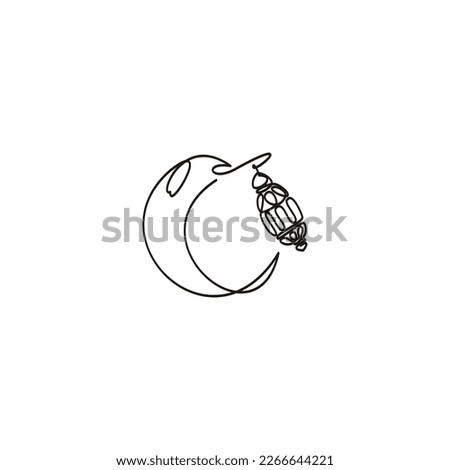 Ramadan Line Icon. Eid Line Iconic. Single line drawing of traditional lantern and crescent moon logo. Vector illustration of lantern and crescent moon for icon, symbol logo ramadan, eid, hajj, umrah.