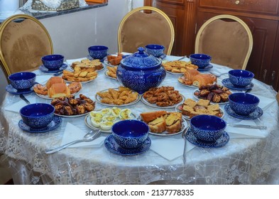 Ramadan In Morocco. Iftar Food In Ramadan. Harira Soup. And Sweets. Islamic Food