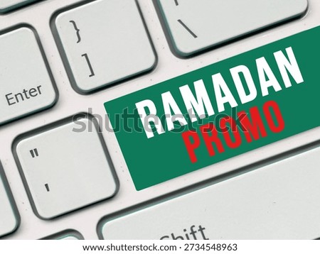 Ramadan Promo text on computer keyboard button for digital marketing and online shopping discount concept.