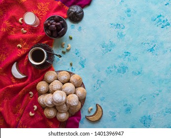 Ramadan Sweets Background. Cookies Of El Fitr Islamic Feast. Egyptian Cookies 