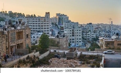 Ramallah, West Bank Pelestine (Israel) - November 10, 2017: panorama of the city of Ramallah at sunset