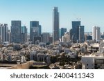 Ramat Gan, Israel skyline. Modern glass skyscrapers, sunny view