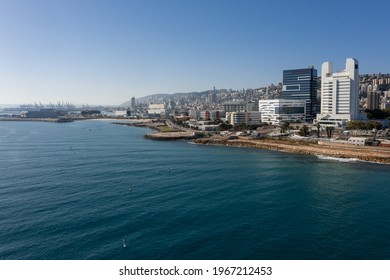 Rambam, The Largest Hospital In The North, Haifa Israel, Drone  View From The Sea.