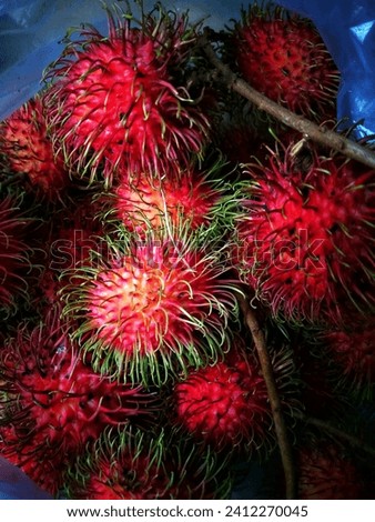 Rambutan fruit. Rambutan fruit is a typical Indonesian fruit that has a sweet taste.