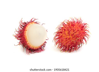 Rambutan isolated on white with clipping path. selective focus.