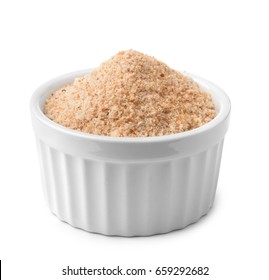 Ramekin With Bread Crumbs Isolated On White