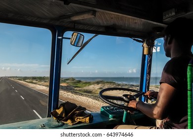 Rameshwaram, India - December, 21st, 2016. Indian Truck Driver Inside The Cockpit