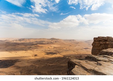 Ramon Crater Makhtesh Ramon, the largest in the world, as seen from the high rocky cliff edge surrounding it from the north, Ramon Nature reserve, Mitzpe Ramon, Negev desert, Israel High quality photo - Powered by Shutterstock