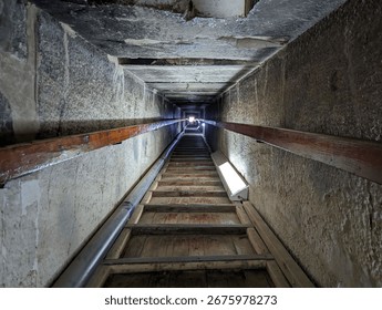 Ramp down inside the Red Pyramid of Dahshur, metaphorical for path to the afterlive, Egypt
