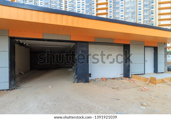 Ramp Underground Garage Parking Under Construction Stock Photo