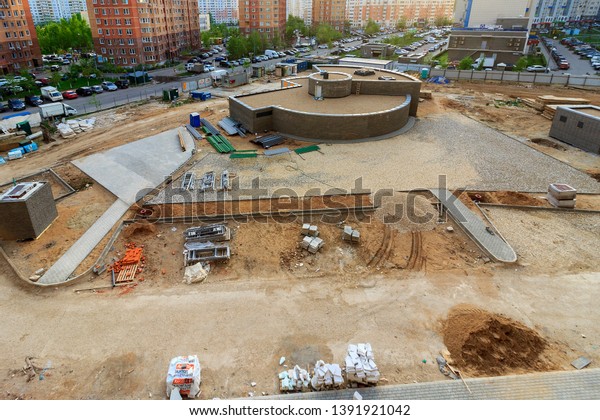 Ramp Underground Garage Parking Under Construction Stock Photo