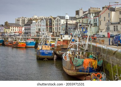 Ramsey, Isle Of Man, UK  - July 4, 2011: The Fishing Trawler Boats In The Harbor Of Sulby River At The West Quay Waterfront