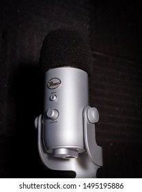 Ramsey, New Jersey / United States Of America - September 3 2019: Blue Yeti Microphone With Windscreen