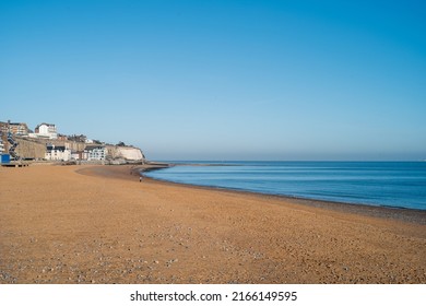 Ramsgate main sands beach in winter on a bight day with a blue sky. 
