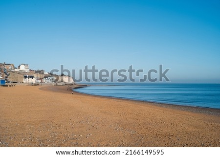 Ramsgate main sands beach in winter on a bight day with a blue sky. 