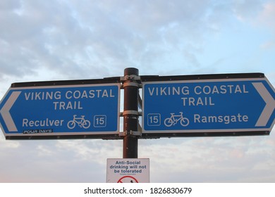 Ramsgate / UK - 21 September 2020: Viking Coastal Trail path between Ramsgate and Reculver, Thanet, Kent