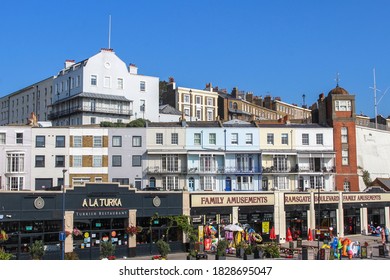 Ramsgate / UK - 21 September 2020: Waterfront restaurant and amusement arcade, Thanet, Kent 