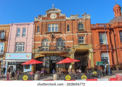 Ramsgate / UK - 21 September 2020: Waterfront Queens Head pub in Thanet, Kent 