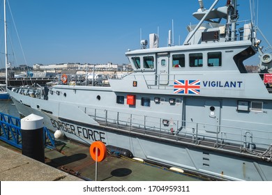 Ramsgate, UK - April 09 2020 A British Border Force Control Vessel Called Vigilant In Ramgate Royal Harbour.