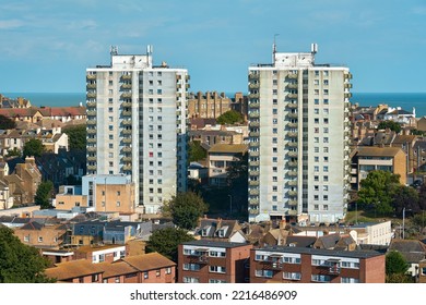 RAMSGATE, UNITED KINGDOM - Sep 10, 2022: The Residential Tower Blocks Kennedy House And Trove Court In The Town Of Ramsgate, Kent