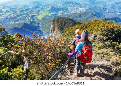 Ranau,Sabah,Malaysia-March 13,2016:Group Of Mountain Climber Hiking Down From Top Of The Majestic Mount Kinabalu Through Timpohon Trail In Ranau,Sabah Borneo,Malaysia.