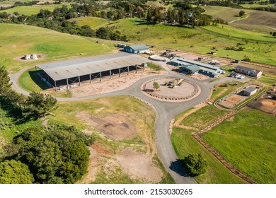 Ranch Area including 10,000 sq ft Horse Arena, Fields, and Several Homes on a 75 Acre, Sonoma Wine Country Estate, Horse Property, Drone Photo