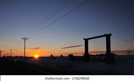 Ranch Entrance In Colorado At Sunrise