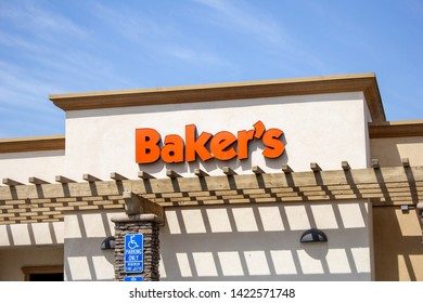 Rancho Cucamonga, California/United States - 05/03/2019: A Store Front Sign For The Tex Mex And American Restaurant Known As Baker's Drive Thru