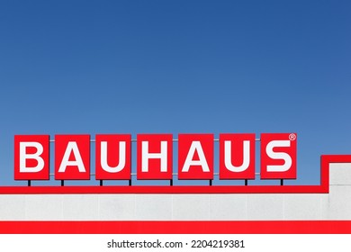 Randers, Denmark - August 19, 2015: Bauhaus Logo On A Building. Bauhaus Is A Swiss-headquartered Pan-European Retail Chain Offering Products For Home Improvement, Gardening And Workshop