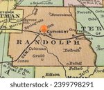 Randolph County, Georgia marked by an orange tack on a colorful vintage map. The county seat is located in the city of Cuthbert, GA.
