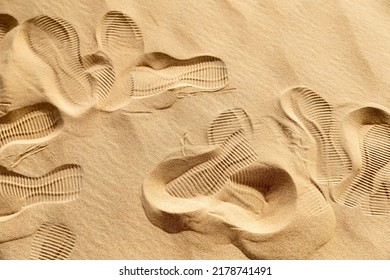 Random Human Footsteps On The Sand In The Desert In Abu Dhabi, Top View