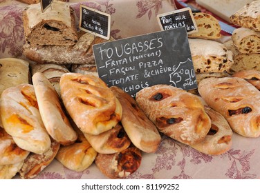 Random Types Of Bread At Traditional French Provence Market