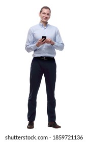 random young man checking his email. isolated on a white
